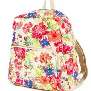 NWT CLAIRE'S  BEIGE FLORAL BACKPACK GOLD STUD BAG
